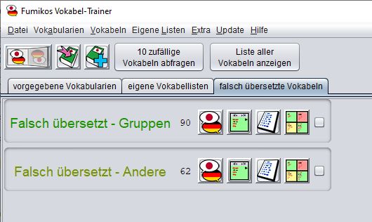 Vokabel Trainer automatische Listen mit falsch übersetzten Vokabeln